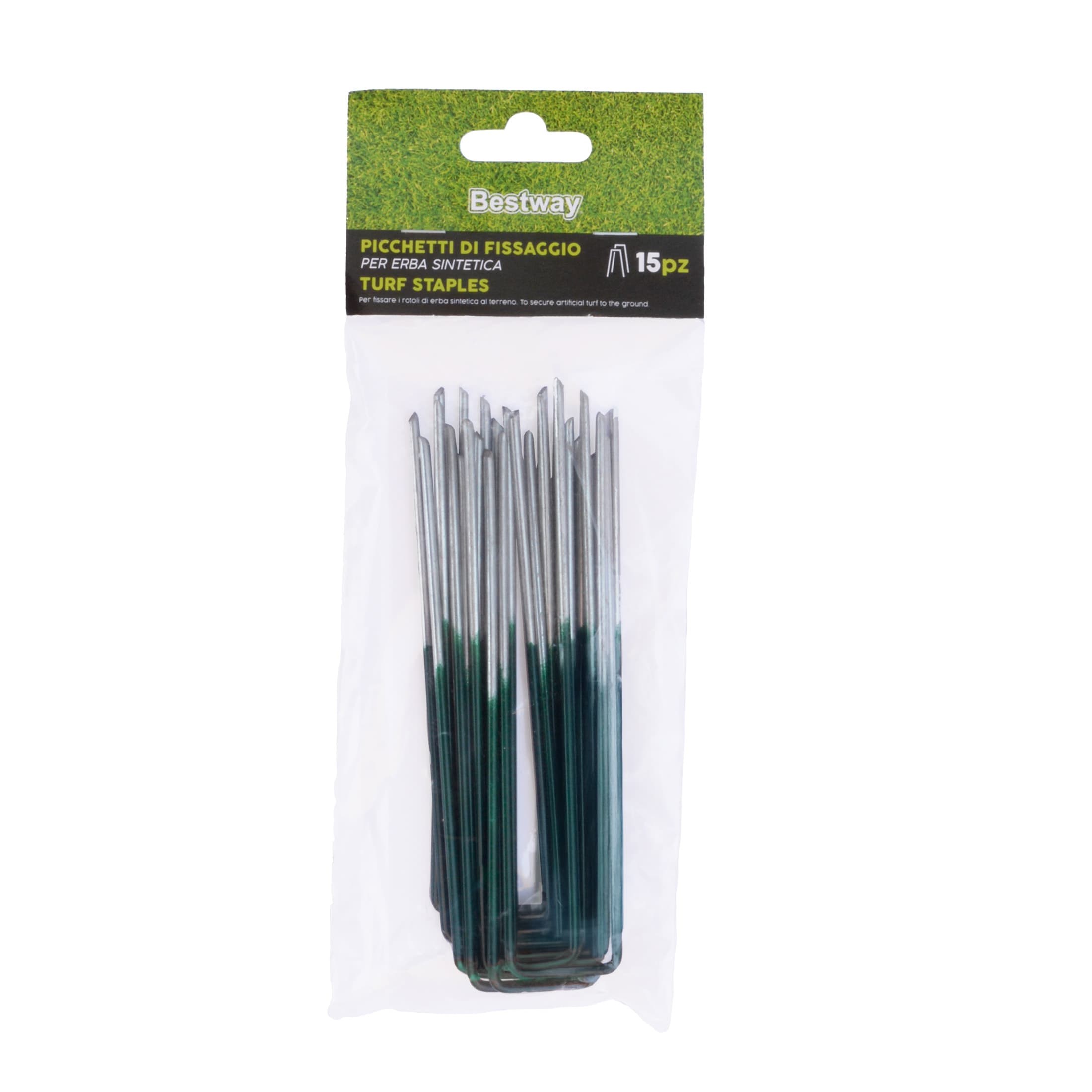 Erba sintetica Picchetti zincati a U per fissaggio erba sintetica da 15x3x15 cm Bestway 1