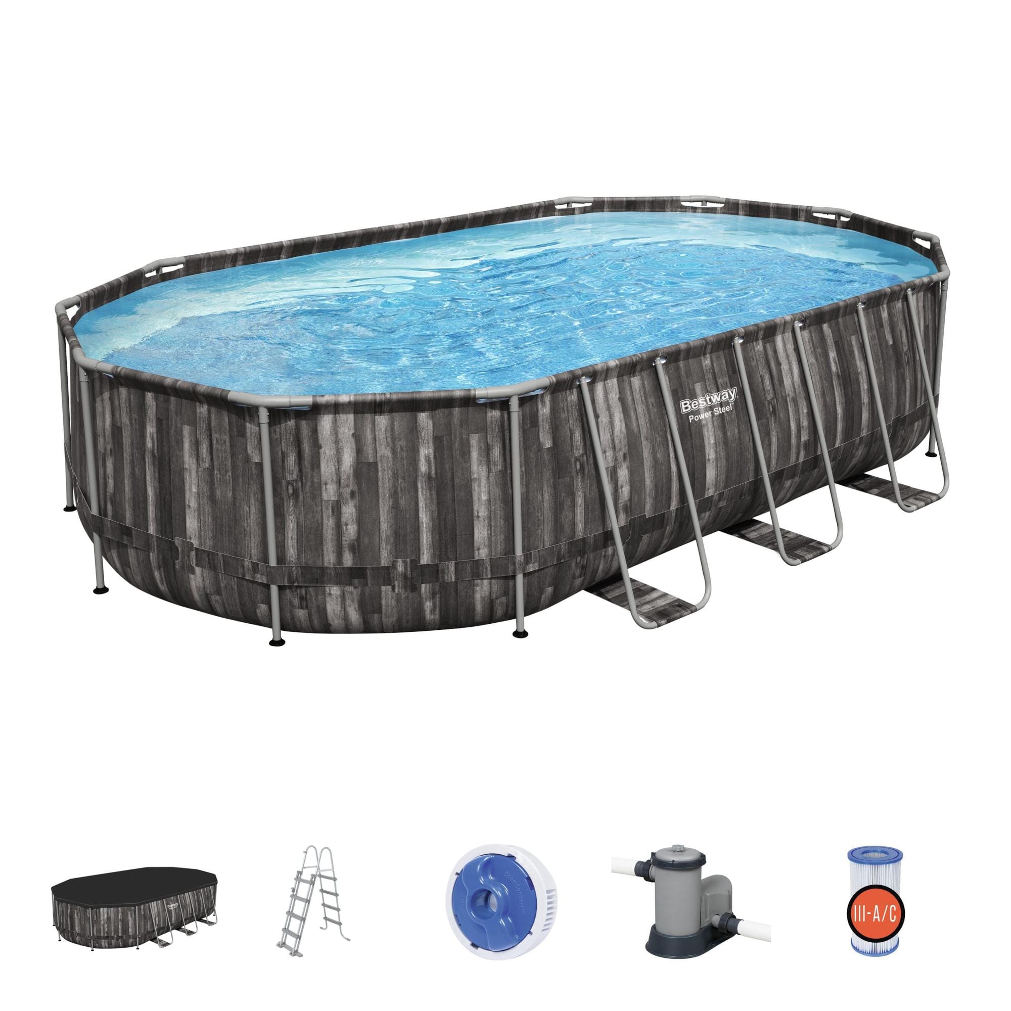 Piscine fuori terra Set piscina da 610x366x122 cm effetto legno scuro Bestway 1